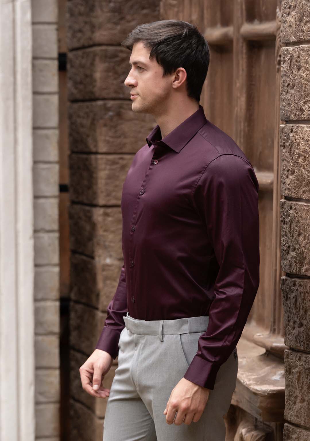 Cotton Sateen Shirt in Italian Plum