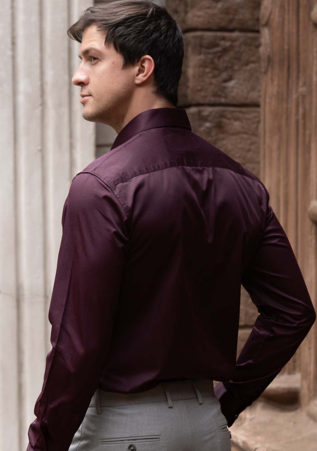 Cotton Sateen Shirt in Italian Plum