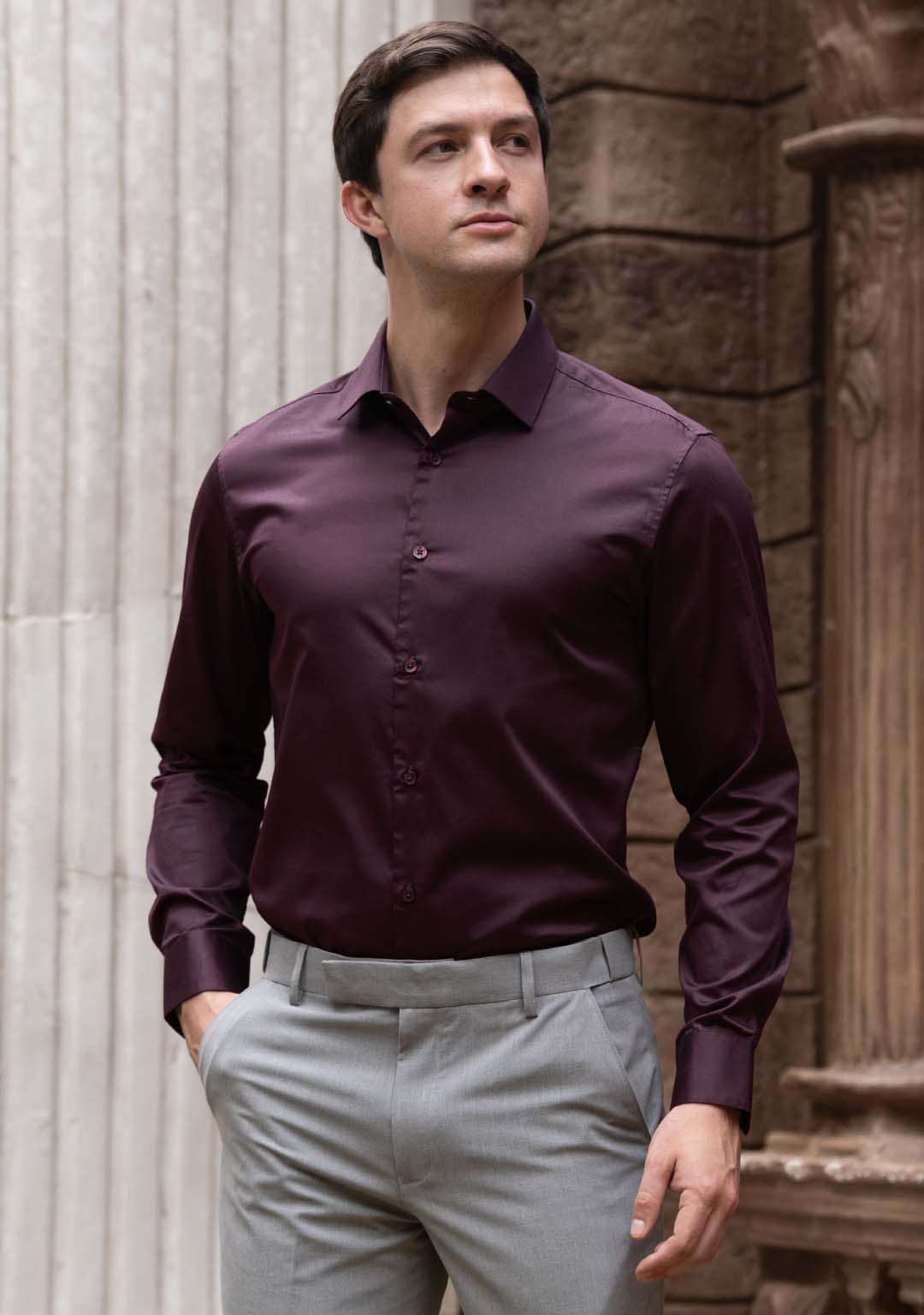 Cotton Sateen Shirt in Italian Plum