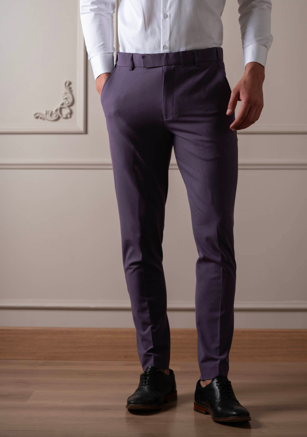 Buy Men's Dark Grey Stretch Formal Pants Online In India