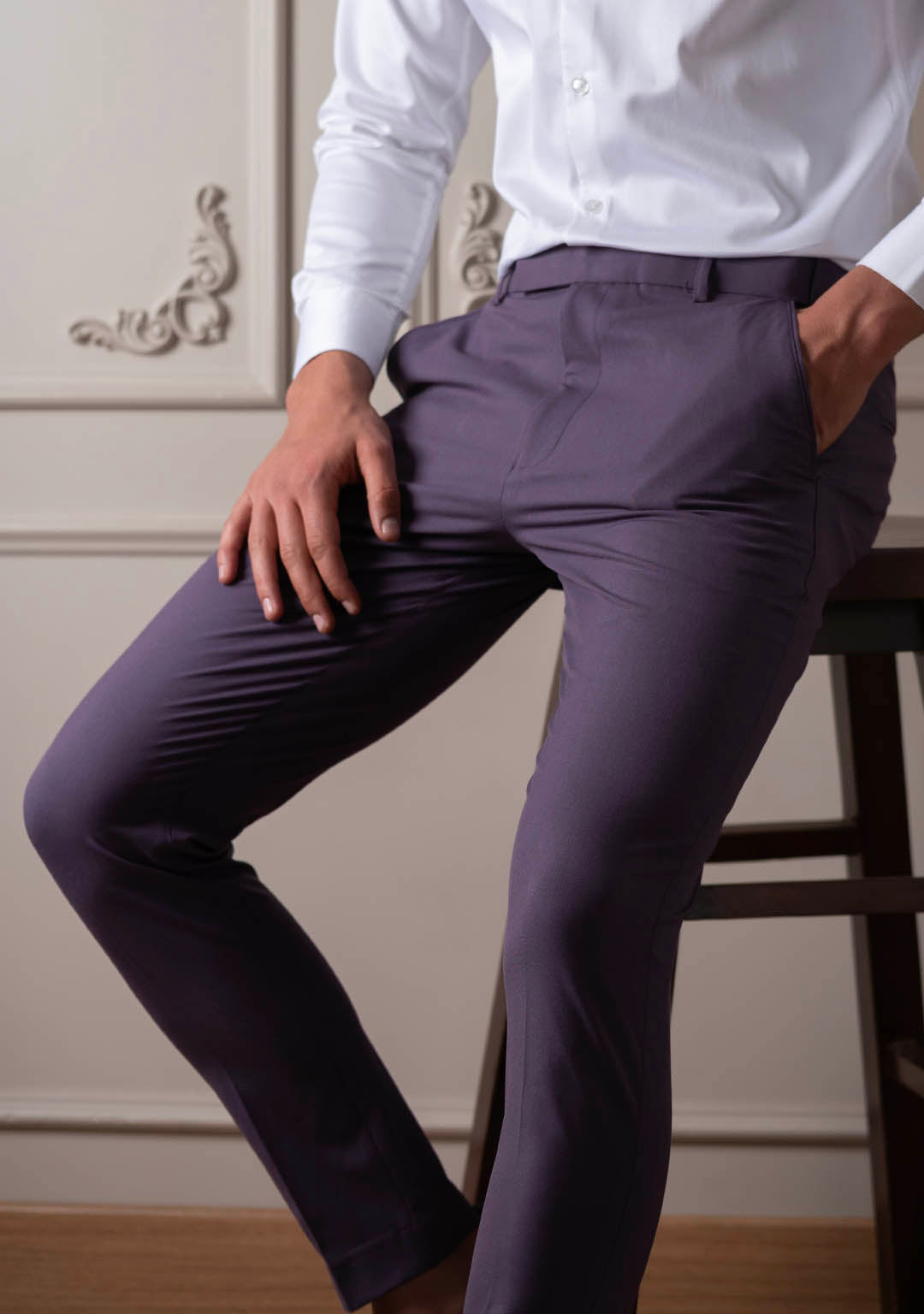 Men Grey Check Pure Cotton Slim Fit Formal Trouser