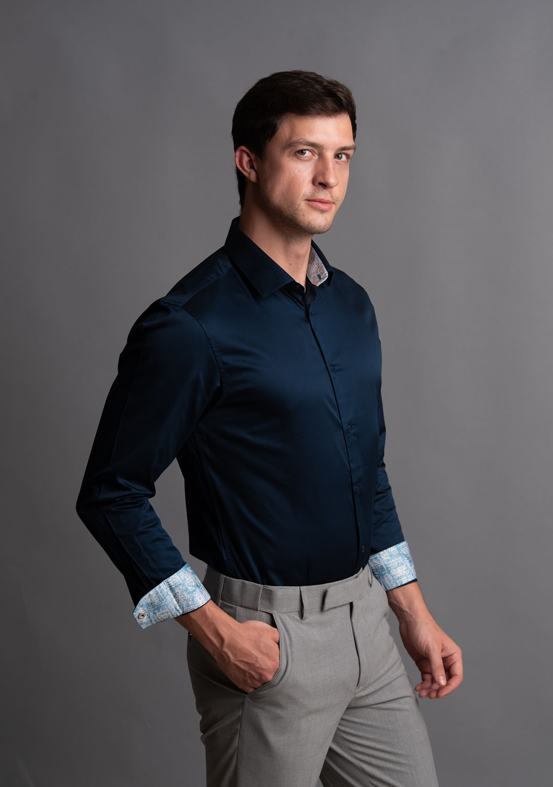 Men Navy Blue Solid Smart Cotton Formal Shirt – dennisonfashionindia