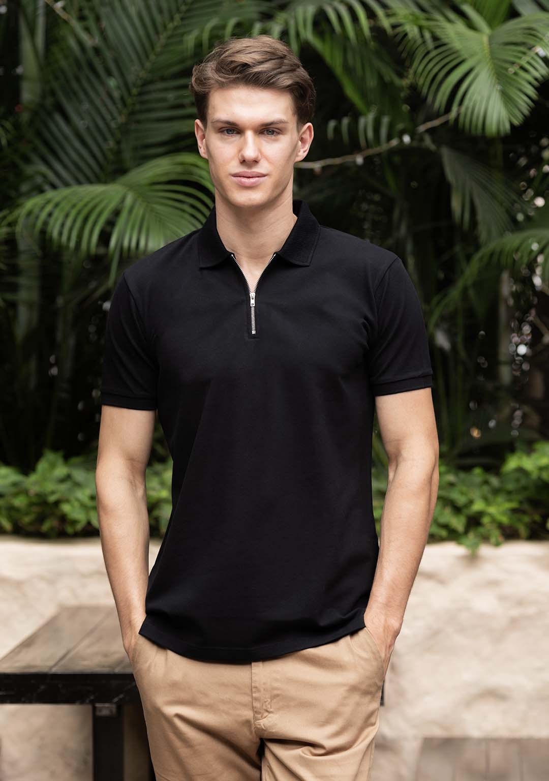 Luxury Polo in Black Zipper