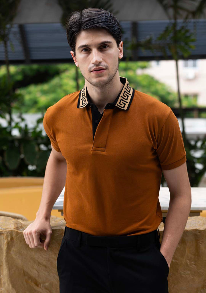 Luxury Polo in Caramel Greek Meander