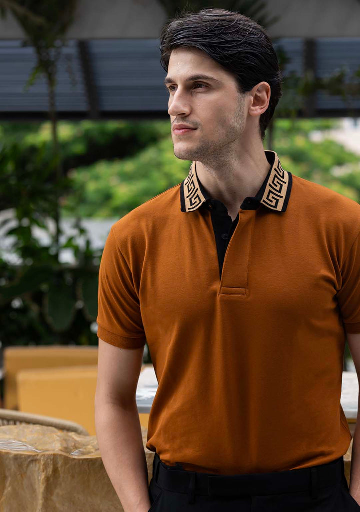 Luxury Polo in Caramel Greek Meander