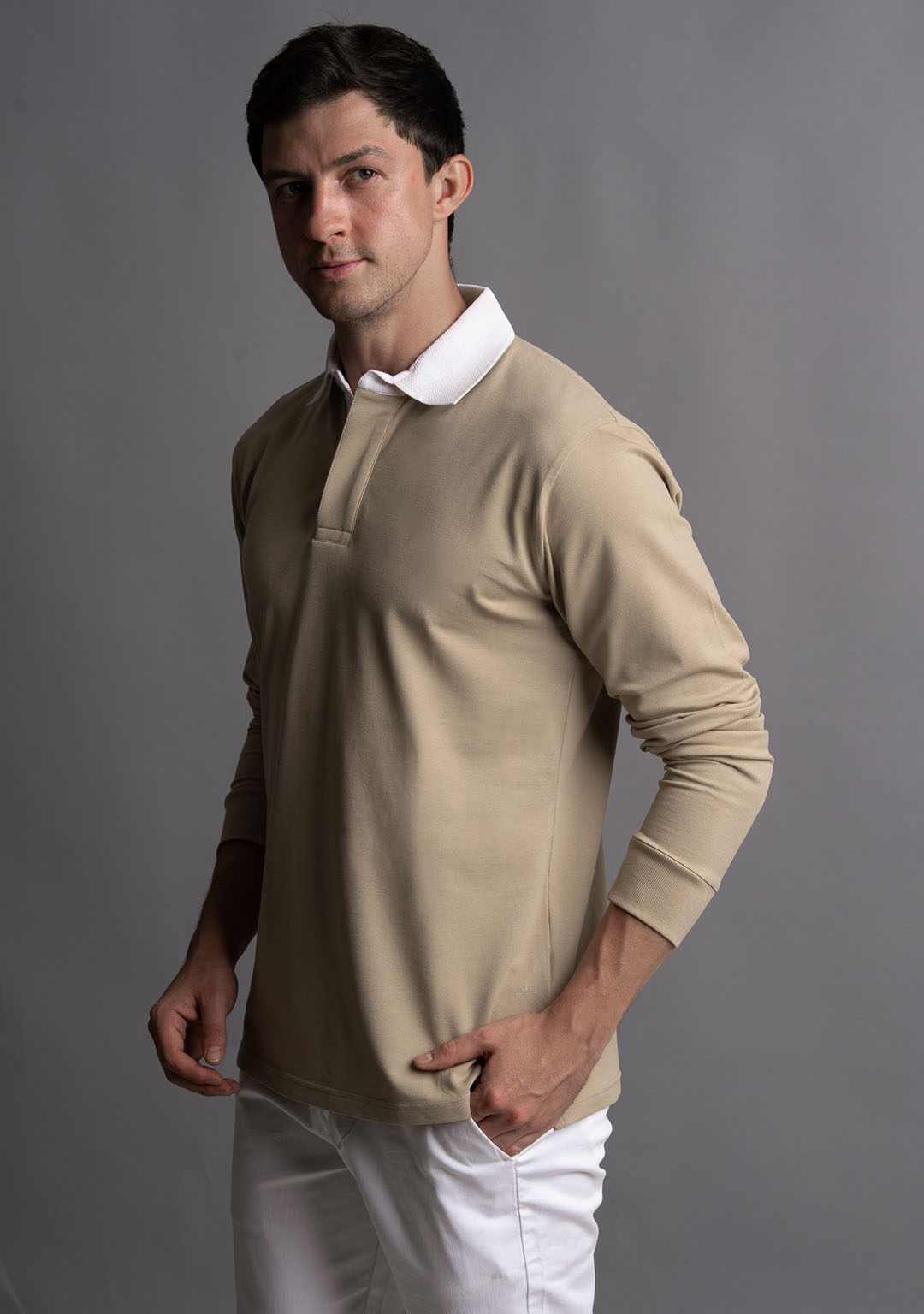 Buy Piqué Contrast Collar Polo Shirt in Winter Wheat Online India