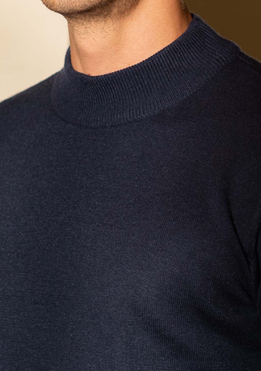 Men's Fine Gauge Cashmere Mock Turtle Neck Jumper Navy Blue