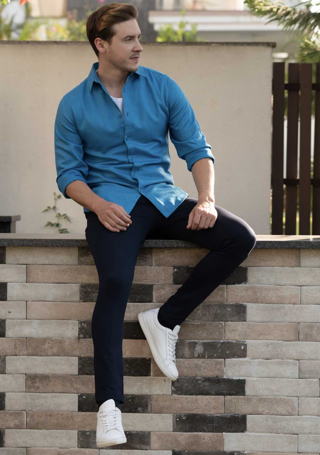 Buy Parx Regular Fit Solid Blue Trouser online